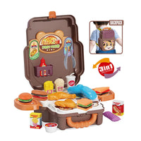 HKM-702419 Portable 27-Piece Fast Food Burger Kitchen Play Set for Kids, Unisex, Ages 0-13, Plastic Cooking Toys