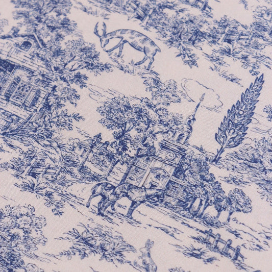 HKM-702419 Vintage Blues Print Muslin Fabric, 110CM Width, 150G per Yard, Pure Cotton Cloth