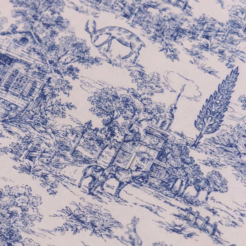 HKM-702419 Vintage Blues Print Muslin Fabric, 110CM Width, 150G per Yard, Pure Cotton Cloth