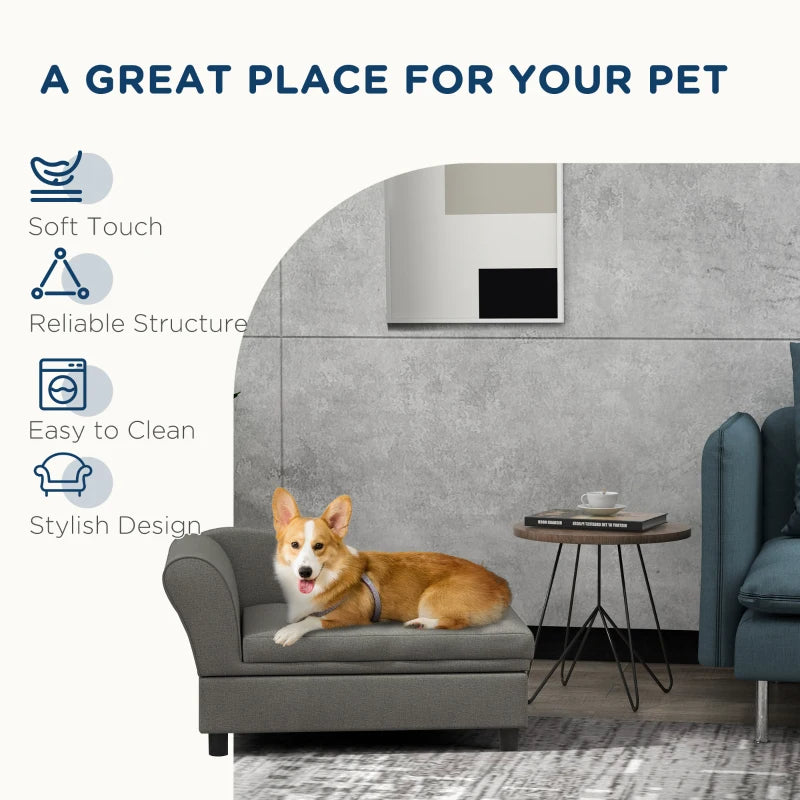 HKM-7024573 Stylish Gray Pet Sofa for Small Dogs with Storage Solution, Easy Assembly and Cozy Cushion