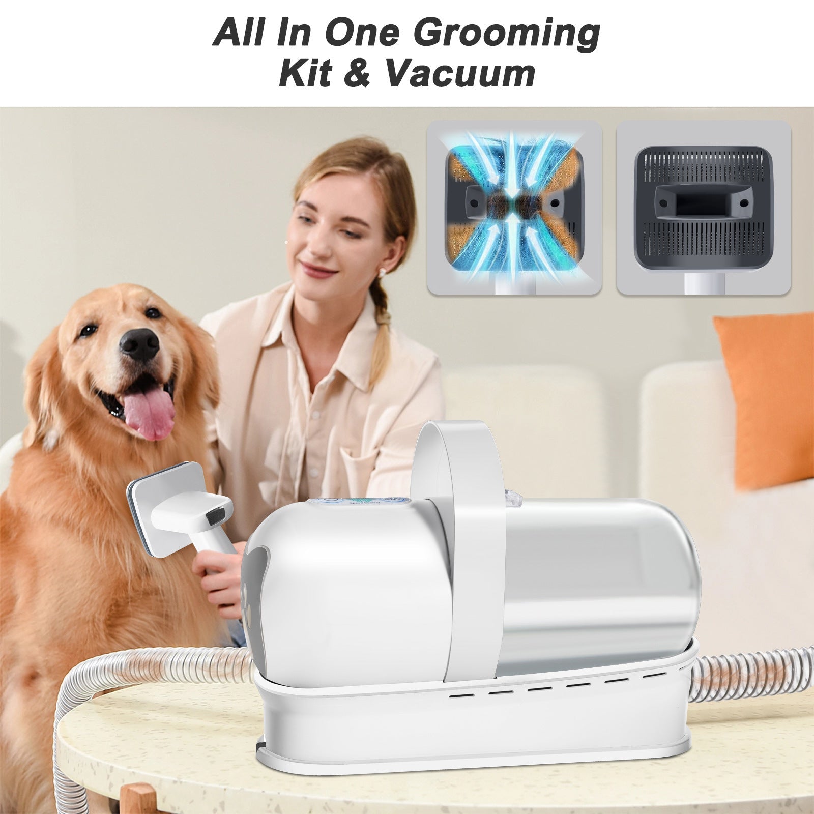 HKM-7024701 7-in-1 Multifunctional Pet Grooming Device with Vacuum Trimming for Dogs