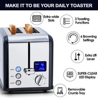 HKM-702483 Digital LED Display 2-Slice Stainless Steel Bread Toaster for Smart Kitchens