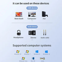 HKM-702483 USB to 3.5mm Audio Jack Adapter for Headsets and PCs, Compatible with Linux and PS4