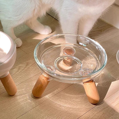 HKM-7025085 Sturdy Pet Bowl with Removable Glass Dish for Cervical Support