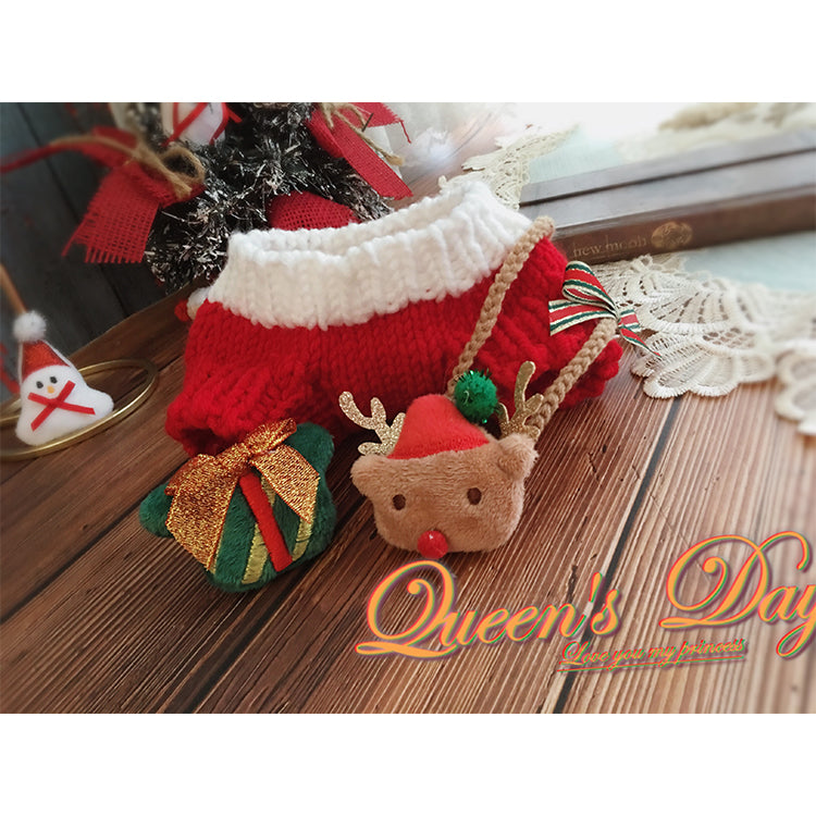 HKM-7026877 Cozy Red Christmas Two-Leg Sweater Set with Gift Box Brooch and Moose Bag