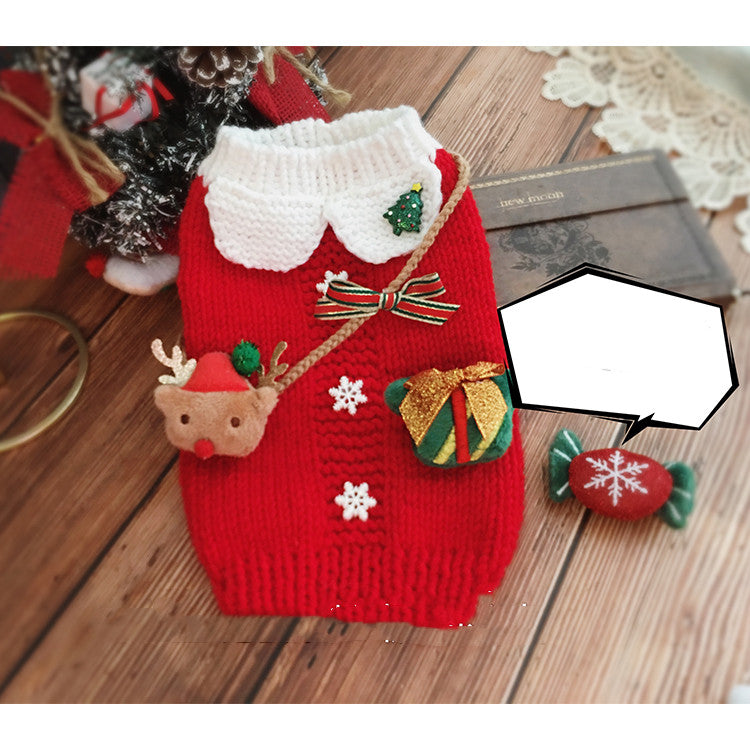 HKM-7026877 Cozy Red Christmas Two-Leg Sweater Set with Gift Box Brooch and Moose Bag