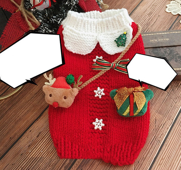 HKM-7026877 Cozy Red Christmas Two-Leg Sweater Set with Gift Box Brooch and Moose Bag