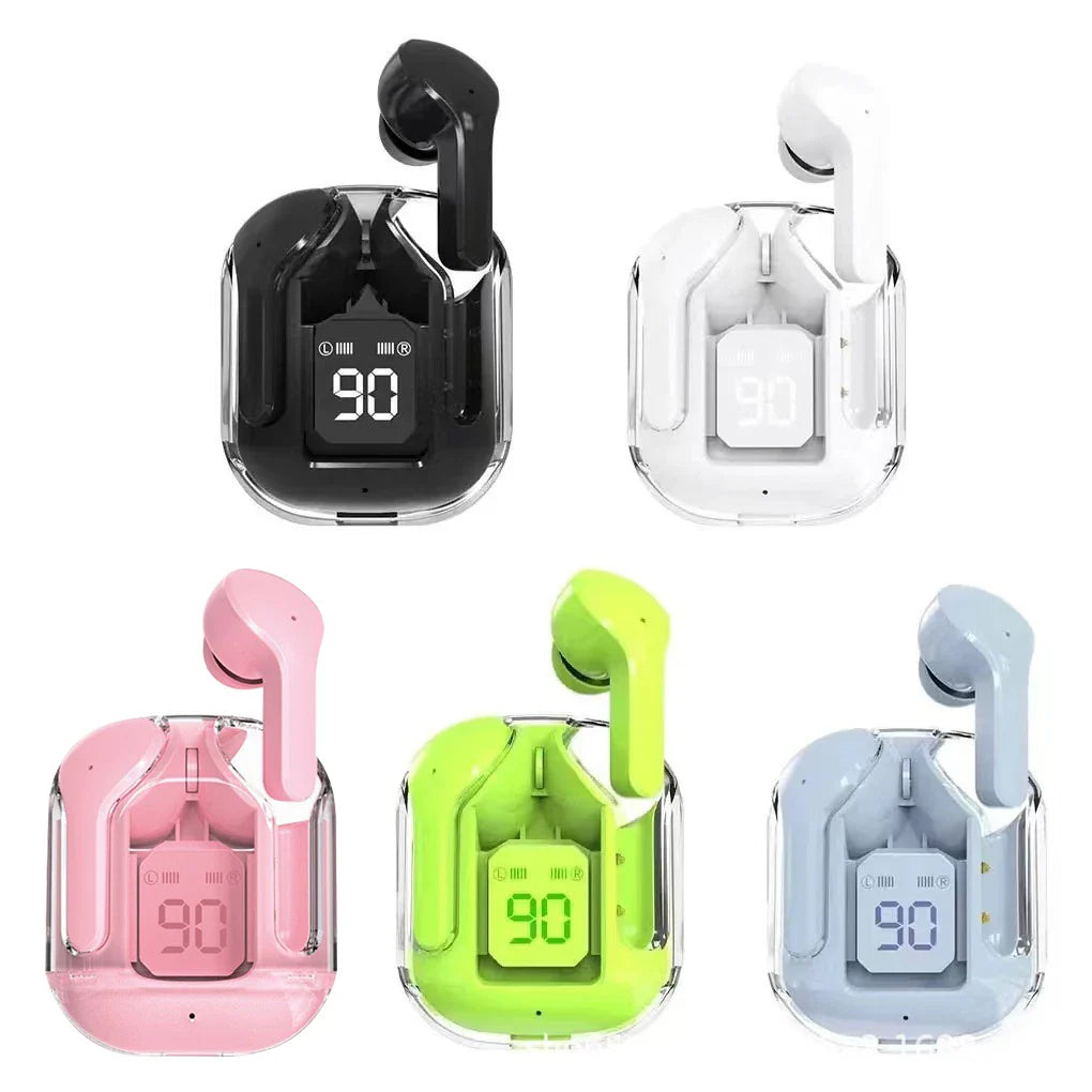 HKM-702739 Crystal TWS Mini Wireless In-Ear Earbuds with LED Display and JL Chipset for Gaming