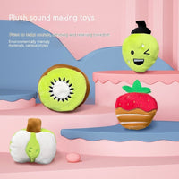 HKM-7028541 Strawberry Chocolate Plush Dog Toy in Strawberry, Green Mango, Kiwi Fruit, and Duck Pear Colors