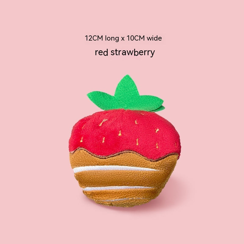 HKM-7028541 Strawberry Chocolate Plush Dog Toy in Strawberry, Green Mango, Kiwi Fruit, and Duck Pear Colors