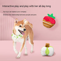 HKM-7028541 Strawberry Chocolate Plush Dog Toy in Strawberry, Green Mango, Kiwi Fruit, and Duck Pear Colors