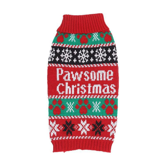HKM-7029437 High-Neck Contrast Color Pet Sweater in Red - Cozy Acrylic Clothing for Dogs