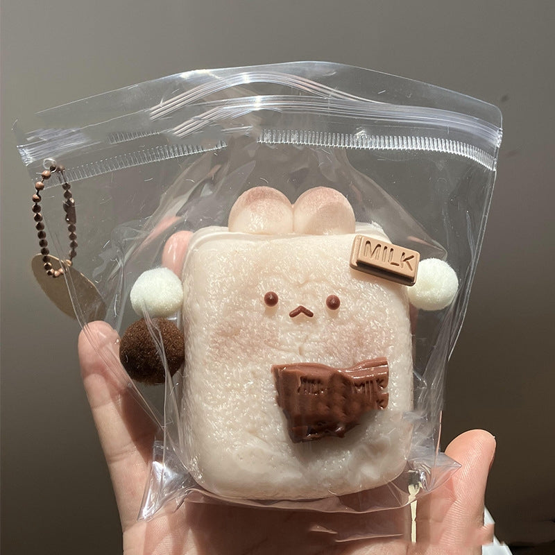 HKM-7029693 Silicone Rabbit Rice Cake Squeezing Toy in Chocolate and Poached Egg Colors
