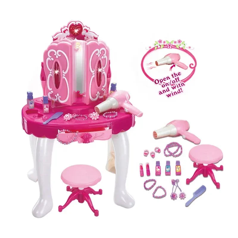 HKM-703571 Beauty Play Set for Girls with Dresser and Makeup Mirror - Pretend Play Toy