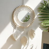 HKM-703571 Hand-Woven Cotton Thread Wooden Bead Tapestry - 70cm Pastoral Wall Hanging