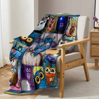 HKM-703571 Soft Flannel Owl Pattern Multifunctional Blanket for Home, Outdoor, Beach, and Camping Use