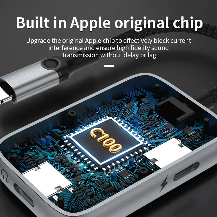 HKM-703635 8-Pin Audio Aux Splitter Adapter for iPhone - 2-in-1 Headphone Jack with Luminous USB Cable