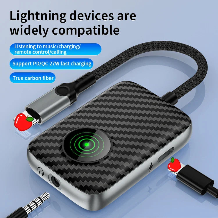 HKM-703635 8-Pin Audio Aux Splitter Adapter for iPhone - 2-in-1 Headphone Jack with Luminous USB Cable