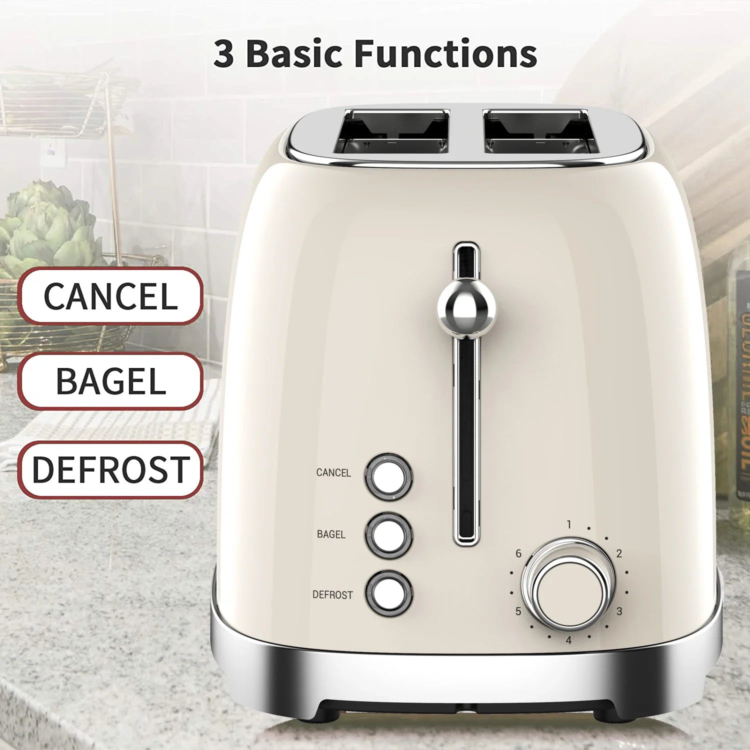HKM-703635 Electric Retro Toaster for 2 Slices with 1-6 Level Bread Baking Function