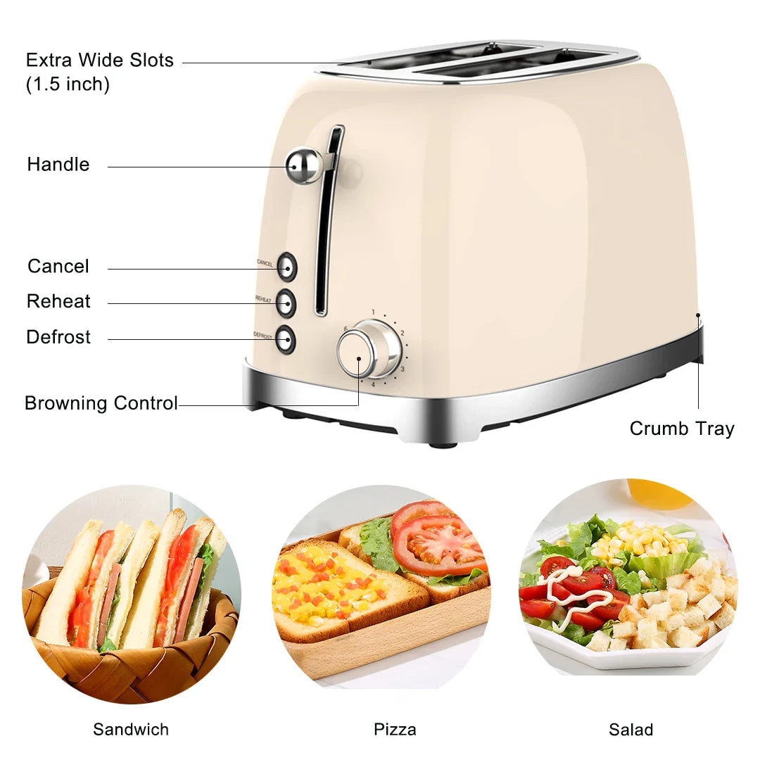 HKM-703635 Electric Retro Toaster for 2 Slices with 1-6 Level Bread Baking Function