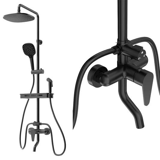 HKM-703763 Modern Matte Black Exposed Thermostatic Shower Column with Jet & Massage Spray