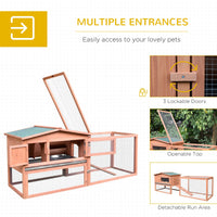 HKM-7038269 Spacious 62" Wooden Rabbit Cage with Indoor Living Area and Outdoor Run