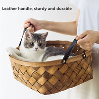 HKM-7038653 Bamboo Rattan Cat Bed House - Hand-Woven Pet Nest with High Resilience Cushion