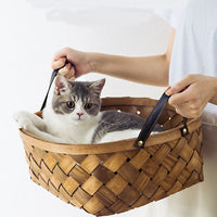 HKM-7038653 Bamboo Rattan Cat Bed House - Hand-Woven Pet Nest with High Resilience Cushion
