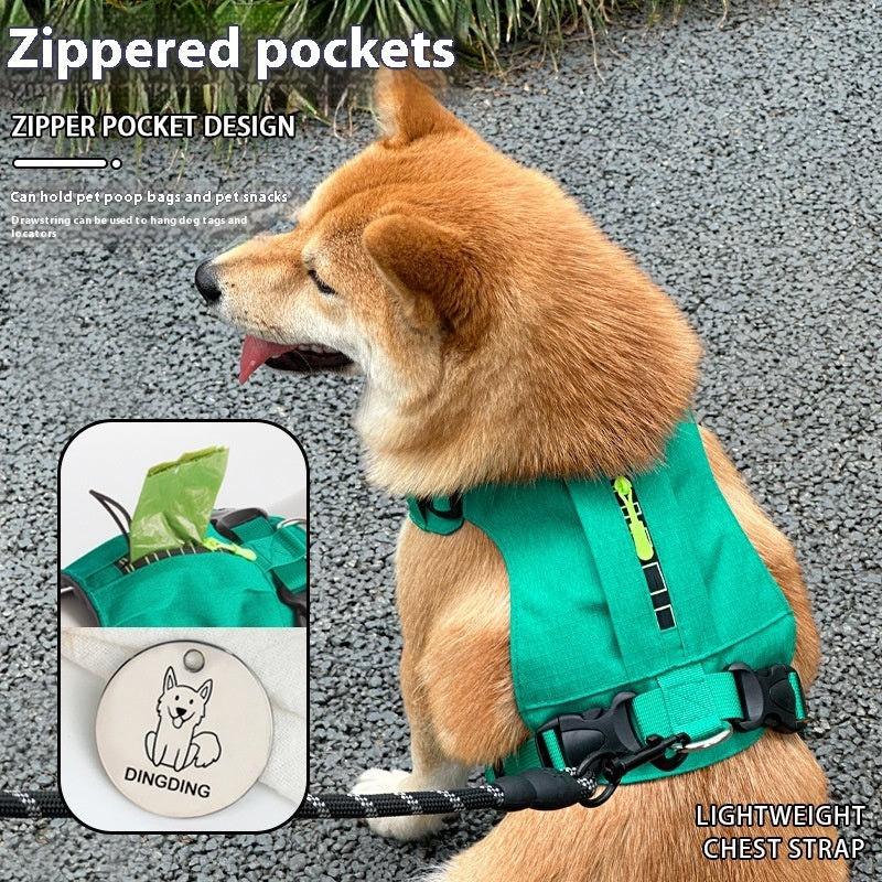 HKM-7040189 Lightweight Dog Travel Chest Strap with Zipper Pocket in Multiple Colors