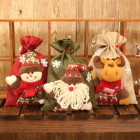 HKM-704019 Three-Dimensional Linen Doll Gift Bag - Santa Claus, Snowman, Deer Design, 20x28 cm
