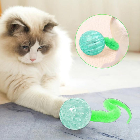 HKM-7041853 Interactive Cat Bouncy Ball Toy with Tail for Indoor Play - Safe and Engaging for Cats and Kittens