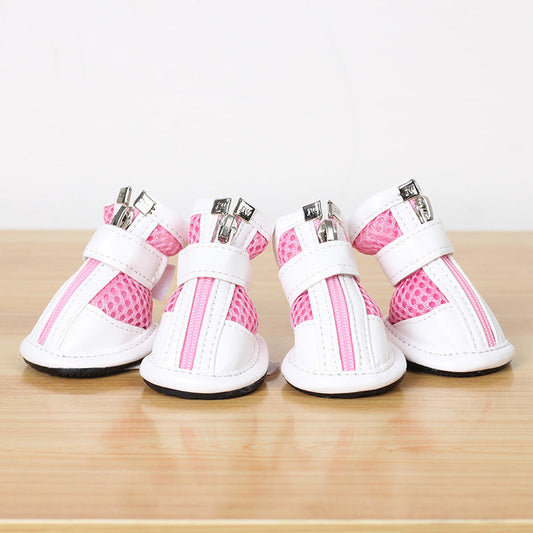 HKM-704211 Dog Sports Net Shoes - Anti-Slip Mesh Footwear in Pink, Red, and Sky Blue, Multiple Sizes Available