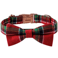 HKM-7042365 Red and Green Plaid Dog Collar with Rose Gold Buckle - Adjustable Sizes Available