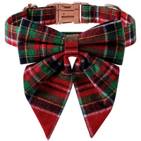 HKM-7042365 Red and Green Plaid Dog Collar with Rose Gold Buckle - Adjustable Sizes Available