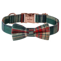 HKM-7042365 Red and Green Plaid Dog Collar with Rose Gold Buckle - Adjustable Sizes Available
