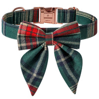 HKM-7042365 Red and Green Plaid Dog Collar with Rose Gold Buckle - Adjustable Sizes Available