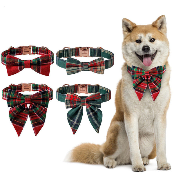 HKM-7042365 Red and Green Plaid Dog Collar with Rose Gold Buckle - Adjustable Sizes Available