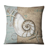 HKM-704275 Retro Marine Animal Linen Pillowcase - Mediterranean Style Conch Shell Design, 45x45cm