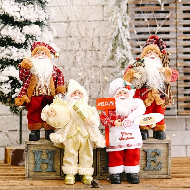 HKM-704339 Standing Santa Claus Doll - Decorative Christmas Ornament - Plastic Material, Semi-Manual Craft