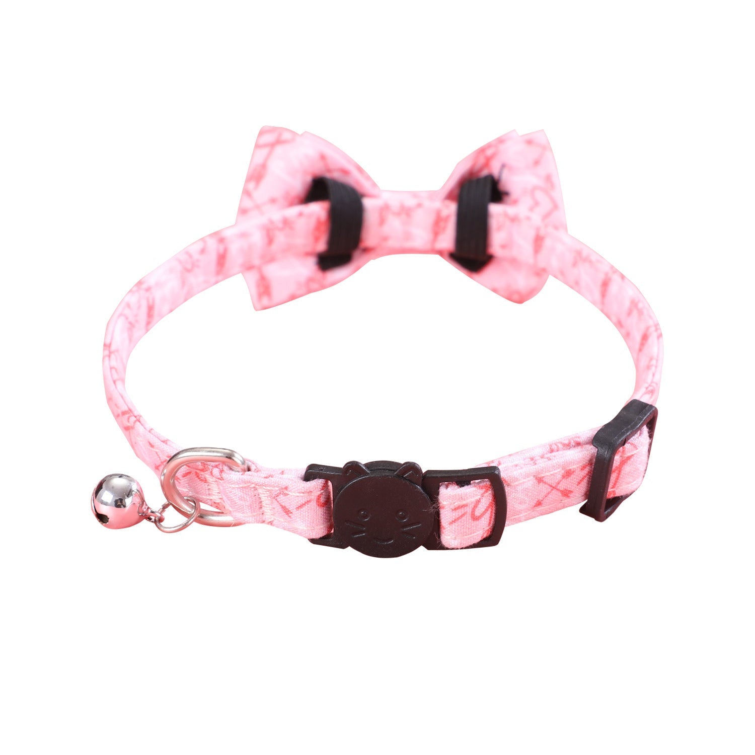 HKM-704403 Rainbow Heart Pattern Cat and Dog Leash with Bow Tie - Adjustable Collar, Red and Pink Hearts, 20-32cm
