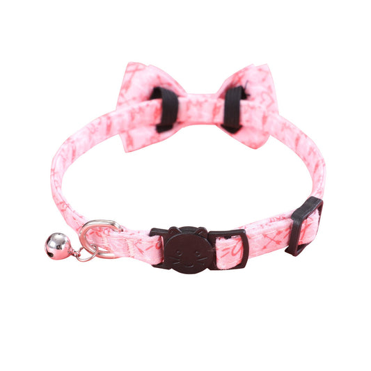 HKM-704403 Rainbow Heart Pattern Cat and Dog Leash with Bow Tie - Adjustable Collar, Red and Pink Hearts, 20-32cm
