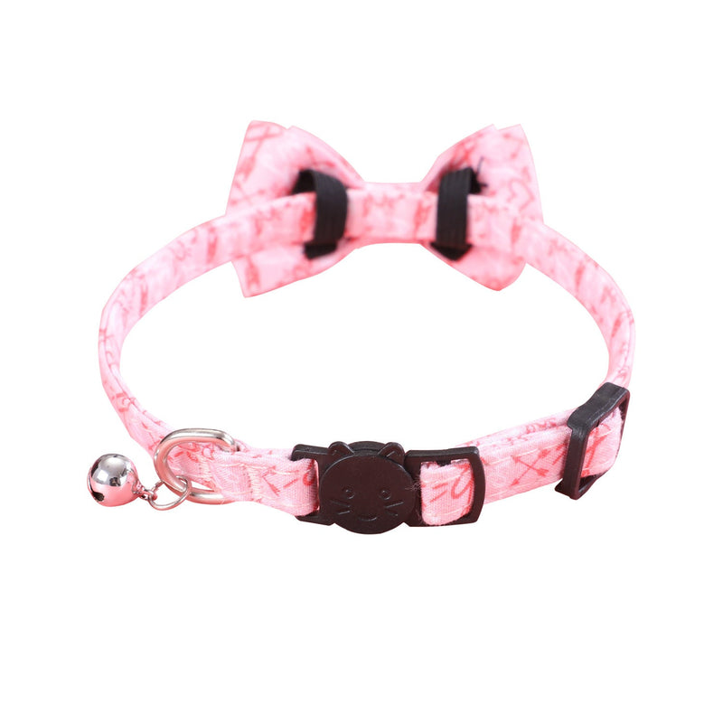 HKM-704403 Rainbow Heart Pattern Cat and Dog Leash with Bow Tie - Adjustable Collar, Red and Pink Hearts, 20-32cm