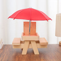 HKM-7044157 Wooden Outdoor Chipmunk Feeder with Bench and Umbrella, Pine Material