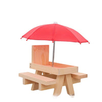 HKM-7044157 Wooden Outdoor Chipmunk Feeder with Bench and Umbrella, Pine Material
