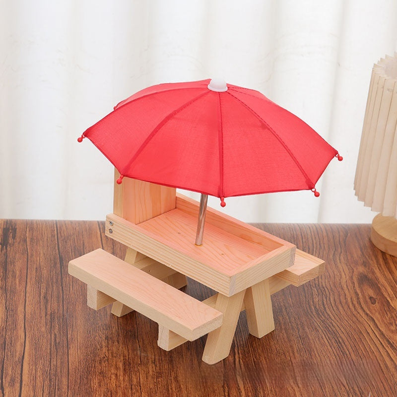 HKM-7044157 Wooden Outdoor Chipmunk Feeder with Bench and Umbrella, Pine Material