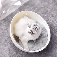 HKM-7044413 Multifunctional Cat Egg Shell Nest with Turntable ¨C Plastic Design, White Wood Grain Base