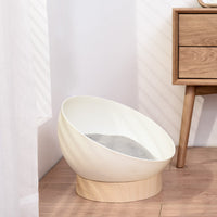 HKM-7044413 Multifunctional Cat Egg Shell Nest with Turntable ¨C Plastic Design, White Wood Grain Base