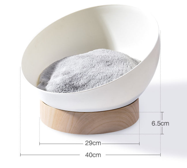HKM-7044413 Multifunctional Cat Egg Shell Nest with Turntable ¨C Plastic Design, White Wood Grain Base