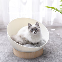 HKM-7044413 Multifunctional Cat Egg Shell Nest with Turntable ¨C Plastic Design, White Wood Grain Base