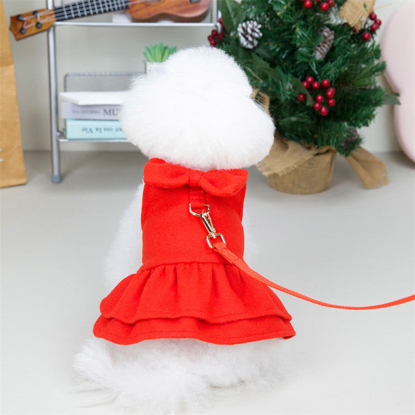 HKM-7045949 Thick Wool Bow-Knot Skirt for Pets - Festive Christmas Apparel in Sizes S to XXL